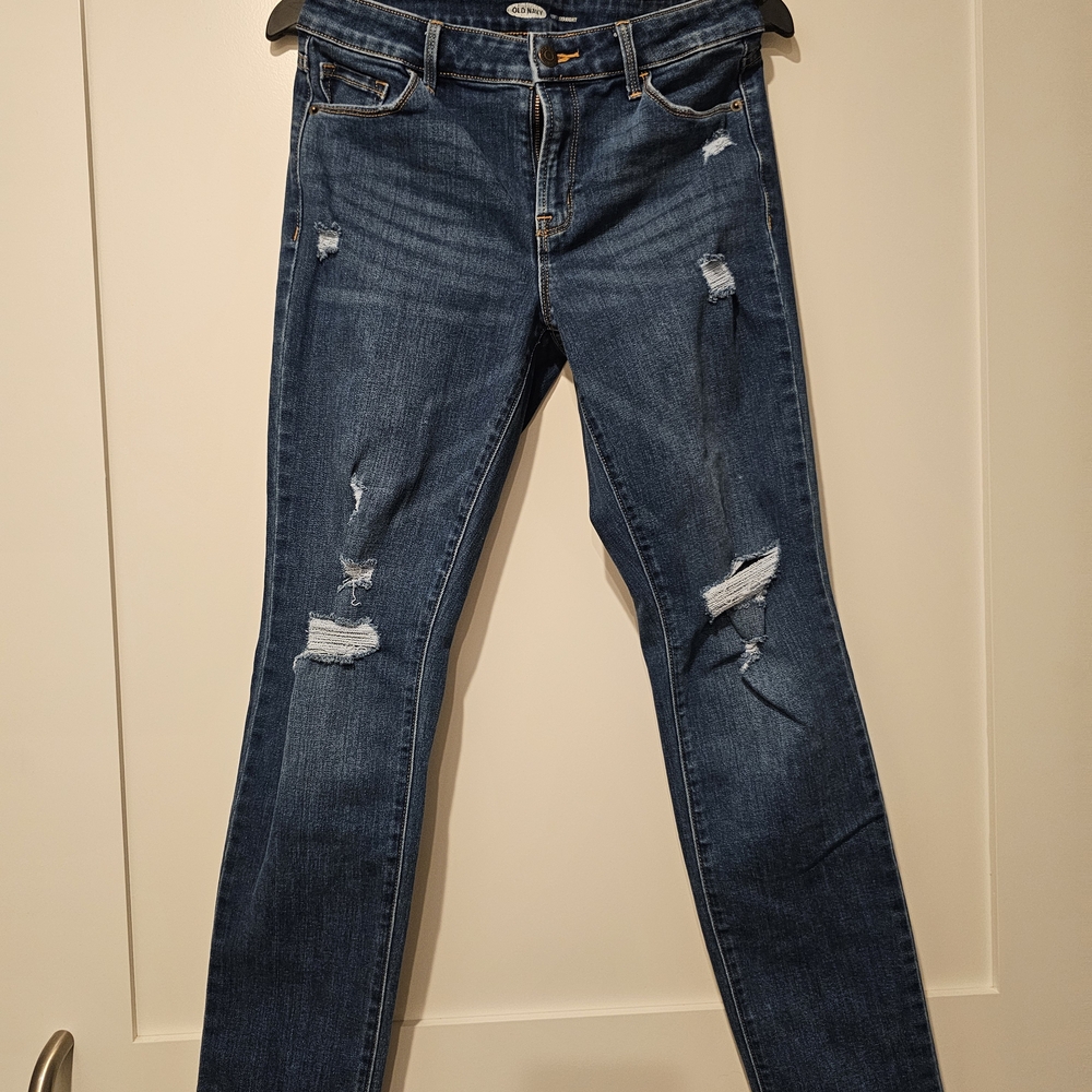 Old Navy Women's Dark Blue Distressed Skinny Jeans
